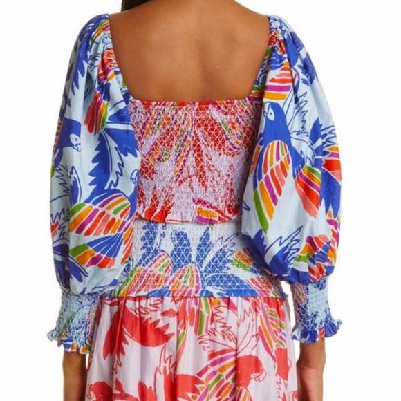 FARM Rio Mixed Print Smocked Cotton Crop Top S NWT - Picture 3 of 13